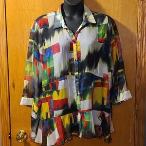 Ali Miles Colorful Sheer Blouse Tunic NWT 2X